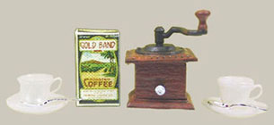 Dollhouse Miniature Coffee Grinder-2 Cups/Saucers/Spoons/Coffee